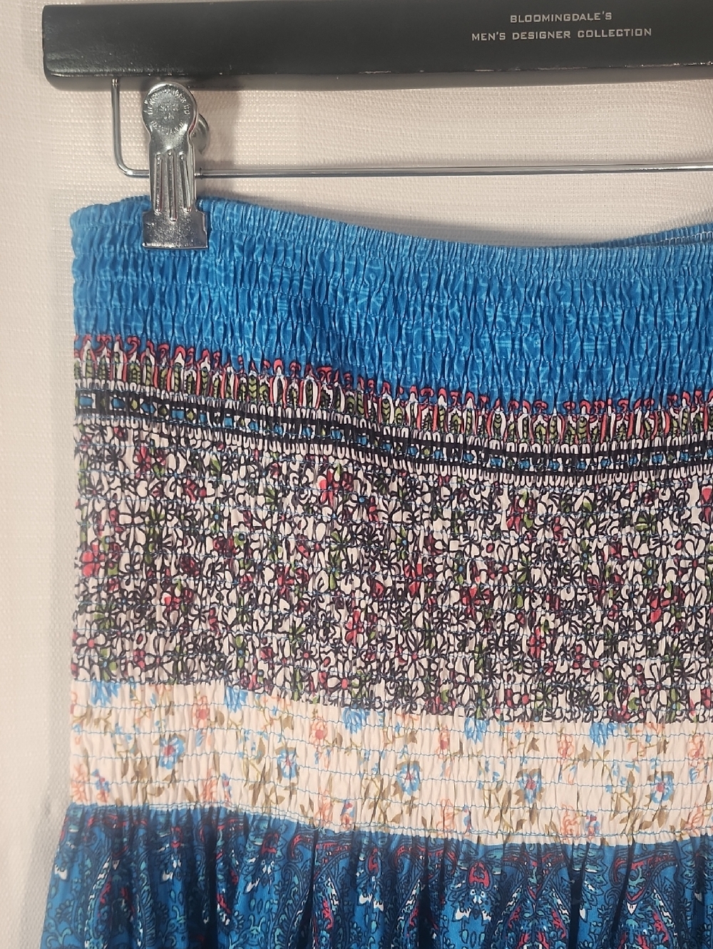 Blue Strapless Floral Boho Print Smocked Sundress. XL - Picture 5 of 10